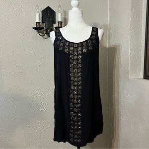 Haute Hippie Black Silk metal sequin beaded sheath dress Women’s Size Large